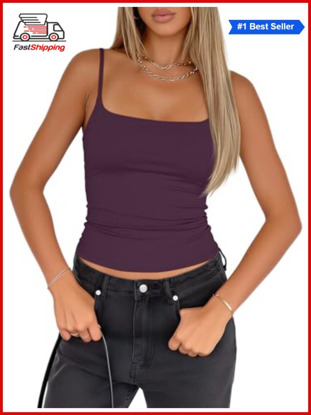 Women's Double Lined Tank Top with Built in Bra Adjustable Straps Sleeveless